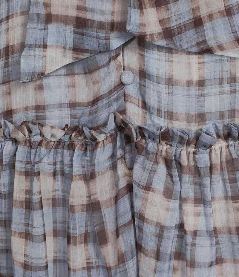 エン セゾン レディース トップス ワンピース ミニワンピース ミニ En Saison Briar Bow Tie Neckline Long Sleeve Plaid Mini Dress Dusty Blue Brown ブルー