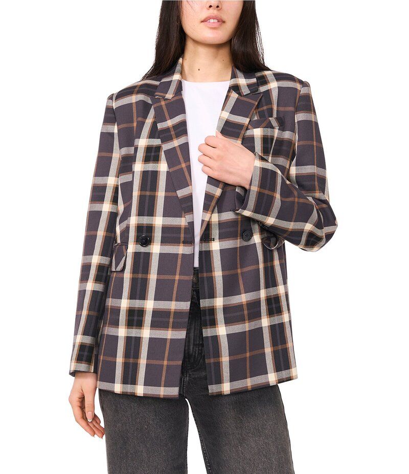 ワンステート レディース アウター コート プリント ブレザー 1 STATE Woven Plaid Print Peak Lapel Long Sleeve Blazer Rich Black ブラック