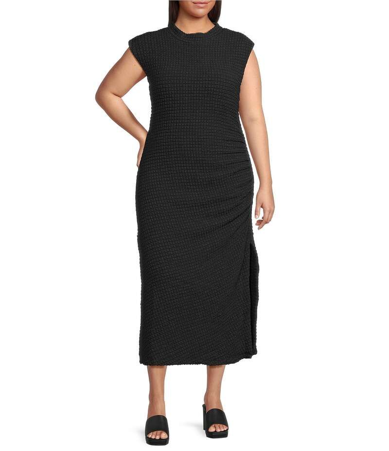 シュガーリップス レディース トップス ワンピース ミディワンピース プラスサイズ ミディ ノースリーブ ニット Sugarlips Plus Size True Clover Sleeveless Textured Knit Midi Dress Black