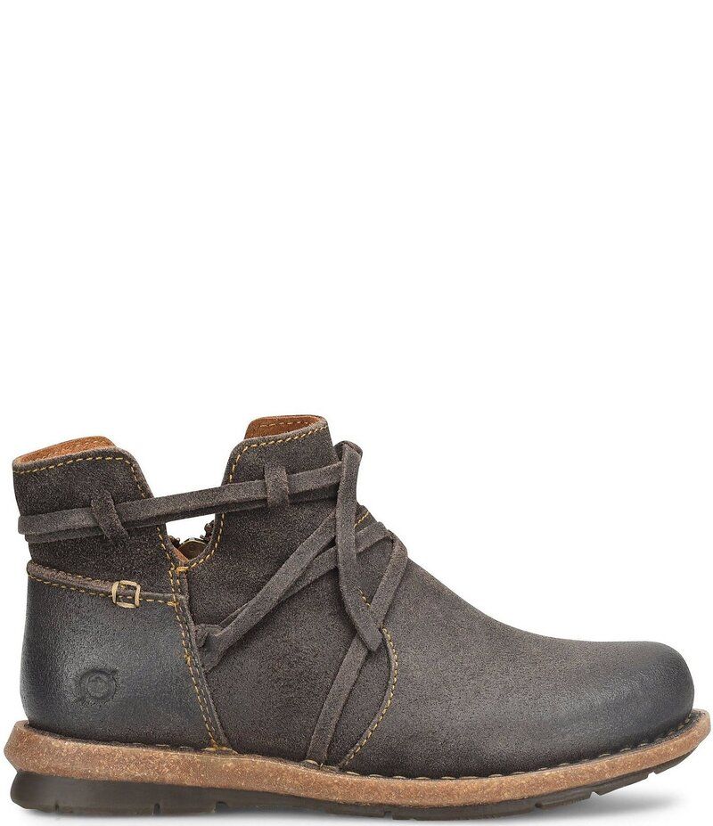 ボーン レディース シューズ ブーツ・レインブーツ レザー Born Tarkiln Leather Wrap Booties Dark Grey グレー