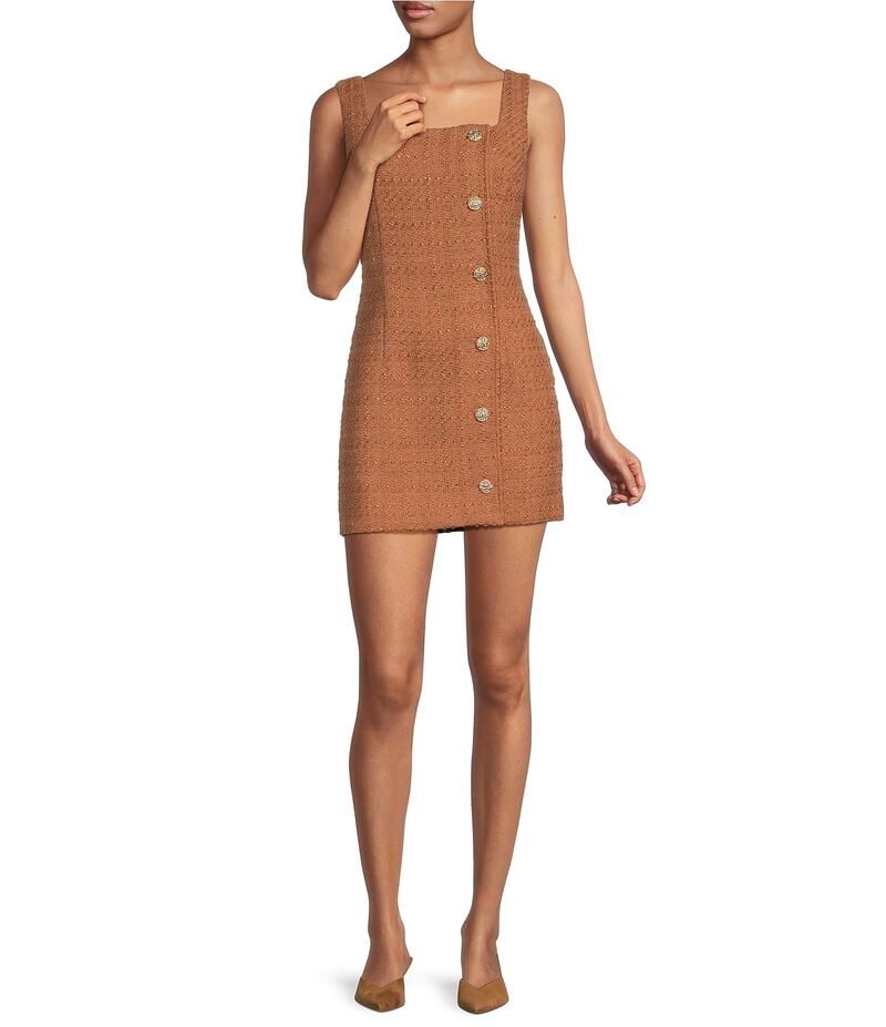 フレンチコネクション レディース トップス ワンピース ミニワンピース ミニ ツイード ノースリーブ French Connection Structured Tweed Square Neck Sleeveless Button Front Mini Dre