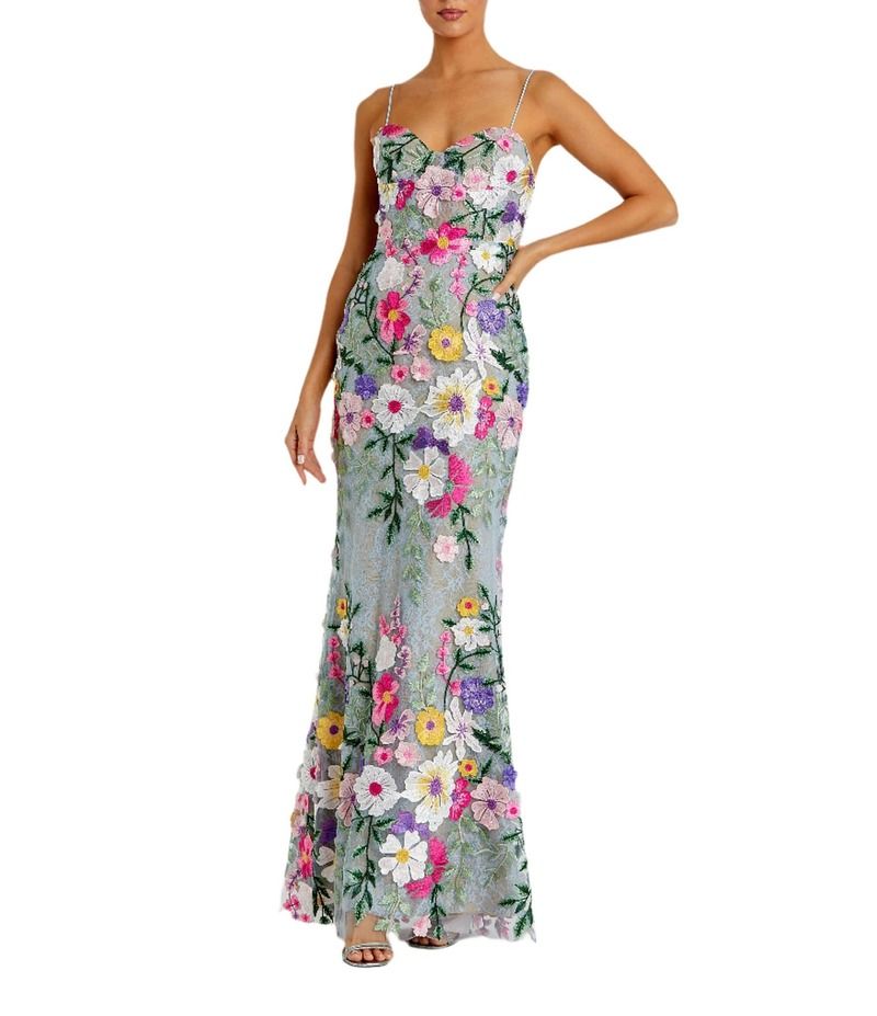 マックダガル レディース トップス ワンピース フラワー柄 プリント ノースリーブ 刺繍 フラワー Mac Duggal Embroidered Floral Print Sweetheart Neck Sleeveless Mermaid Gown Sage