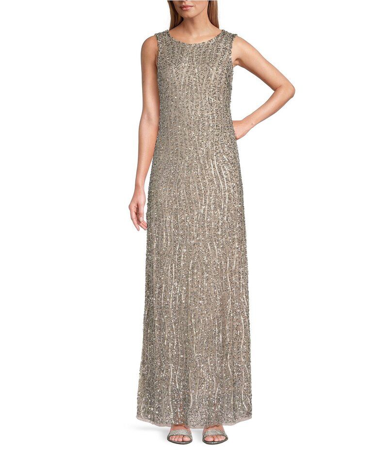 ピサッロナイツ レディース トップス ワンピース クルーネック スパンコール ノースリーブ Pisarro Nights Sleeveless Crew Neck Sequin Column Gown Silver シルバー