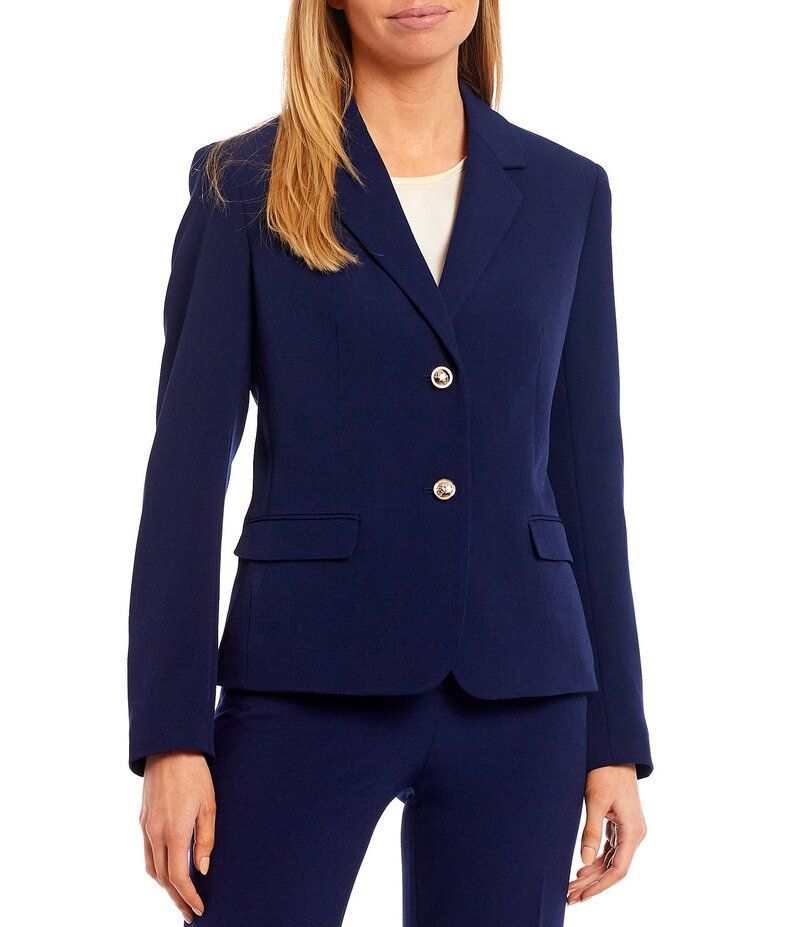 カスパール レディース アウター コート クレープ ブレザー Kasper Sophie Two Button Notch Lapel Long Sleeve Crepe Blazer Kasper Navy ネイビー