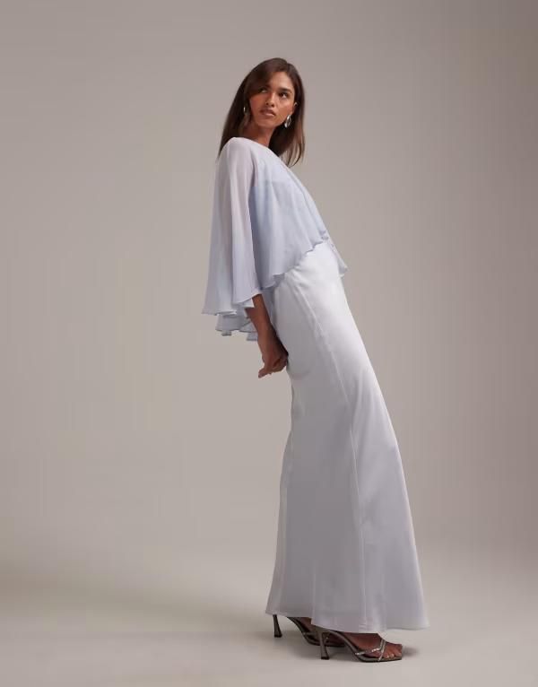 エイソス レディース トップス ワンピース シフォン ケープデザイン オーバーレイ シアー サテン キャップ ケープ ASOS DESIGN Bridesmaidsheer chiffon cape overlay bias cut satin dress B 38,870円