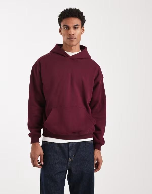 コットンオン メンズ アウター パーカー・スウェット ベルベット Cotton box fit hoodie in velvet plum VELVET PLUM プラム