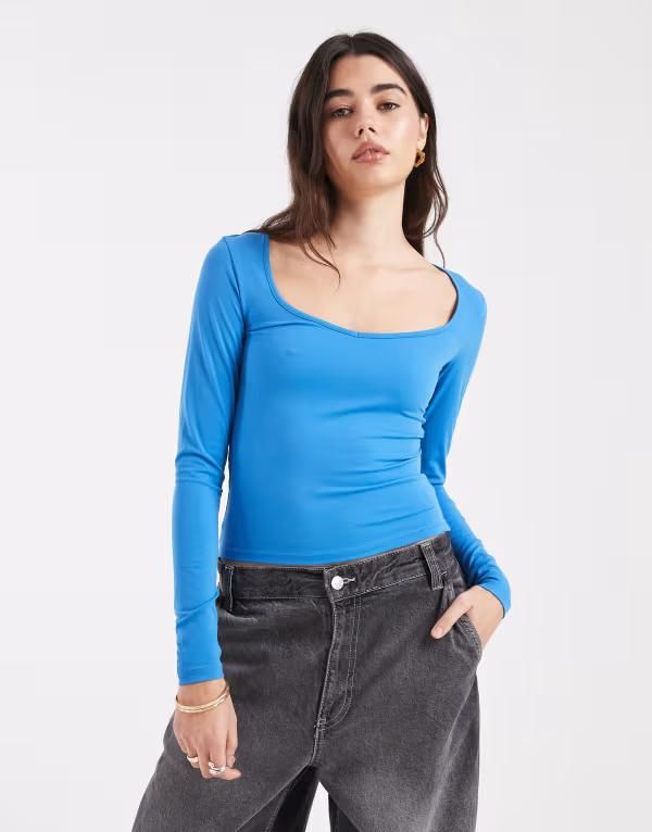 コットンオン レディース トップス Tシャツ Cotton Hold Me long sleeve top in lapis lazuri Lapis Lazuri