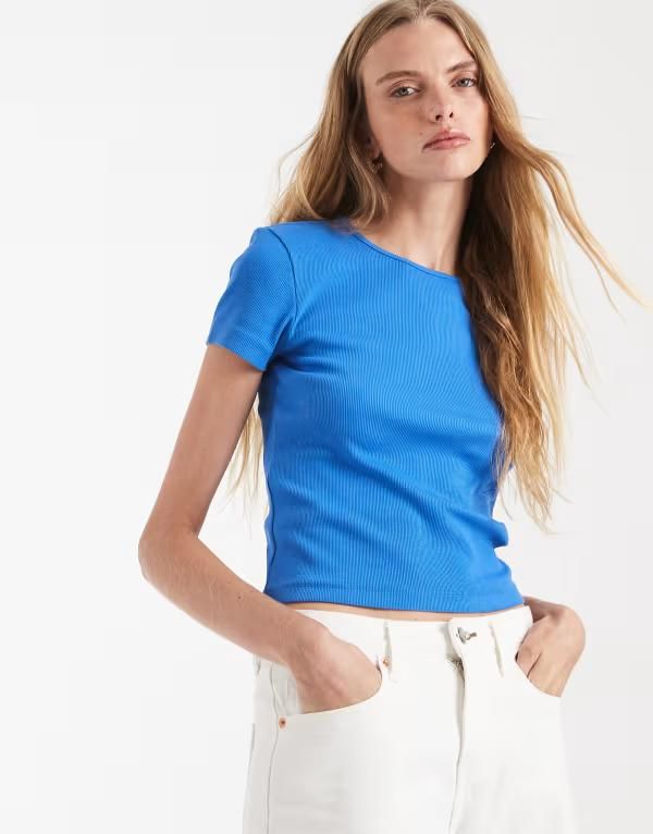 ヴェロモーダ レディース トップス Tシャツ リブ Vero Moda ribbed round neck Tshirt inebula Nebulas blue ブルー
