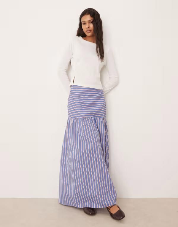 グラマラス レディース ボトムスカート コントラスト マキシ Glamorous contrast spliced maxi skirt in orangeblue stripe Orange blue stripe ブルー