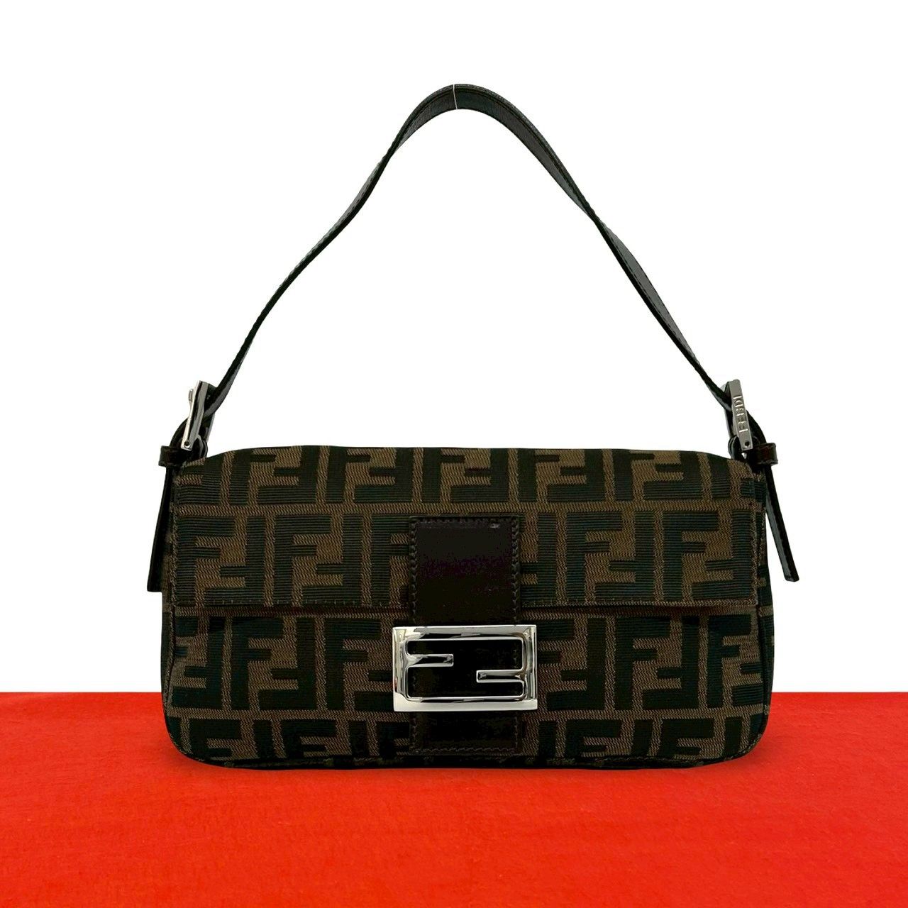 極 美品 FENDI フェンディ マンマバケット ズッカ FF ロゴ 柄 レザー キャンバス ハンドバッグ セミ ショルダーバッグ ブラウン 19731