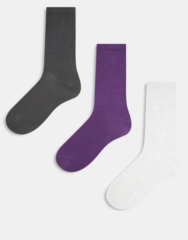 ウィークデイ レディース アンダーウェア 靴下 Weekday 3pack athletic socks and Purple and grey グレー