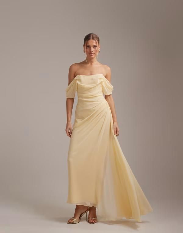 エイソス レディース トップス ワンピース ジョーゼット ASOS DESIGN georgette bardot bridesmaids dress in yellow イエロー