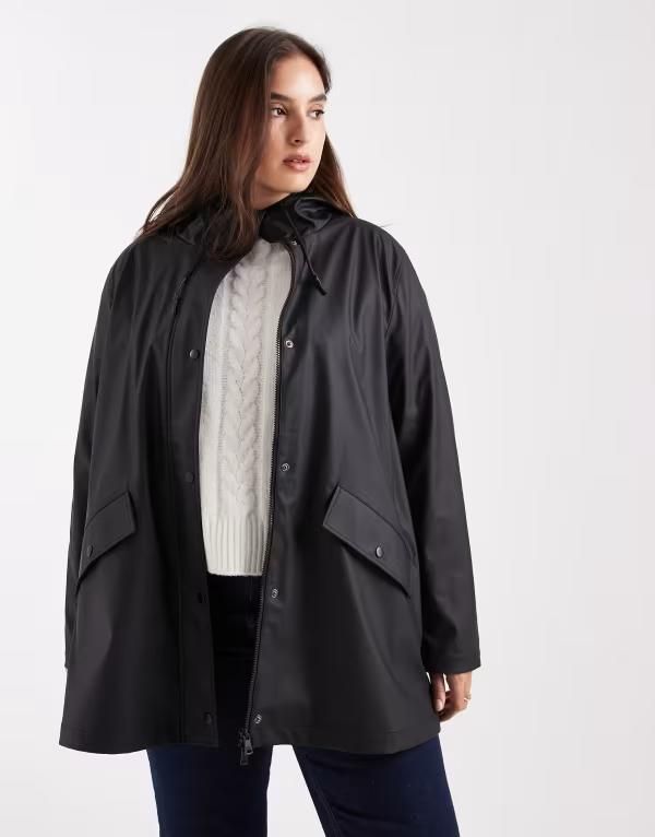 オンリーカーブ レディース アウター コート ONLY Curve hooded raincoat Black ブラック