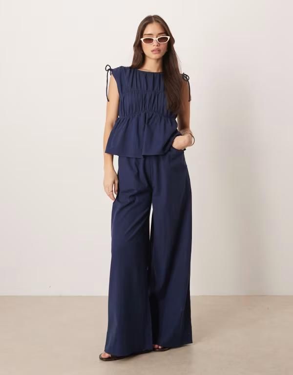 エイソス レディース トップス ジャンプスーツ ASOS DESIGN double layer jumpsuit with gathered bust detail Navy ネイビー