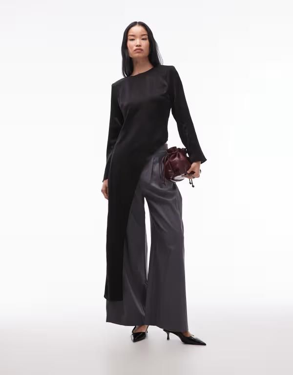 エイソス レディース トップス タンクトップ アシンメトリー ASOS DESIGN long sleeve asymmetric hem detail top Black ブラック