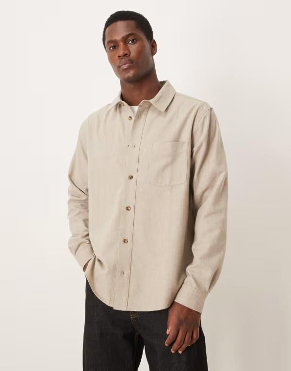 エイソス メンズ トップス シャツ ASOS DESIGN regular textured shirt BEIGE ベージュ
