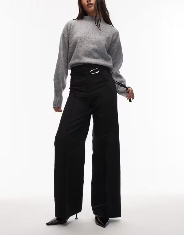 アンドアザーストーリーズ レディース ボトムス カジュアルパンツ パンツ Other Stories tie belt flared tailored pants Black ブラック