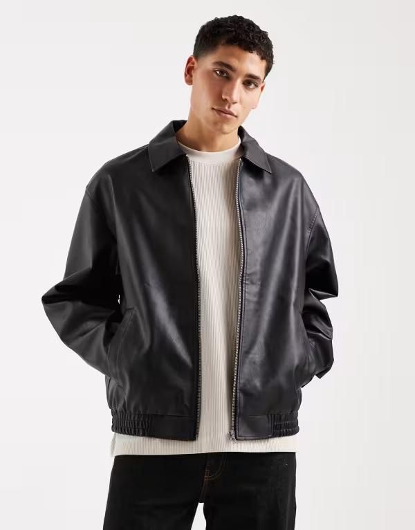 ジャック アンド ジョーンズ メンズ アウター ジャケット・ブルゾン レザー フェイクレザー Jack Jones faux leather bomber jacket Black ブラック