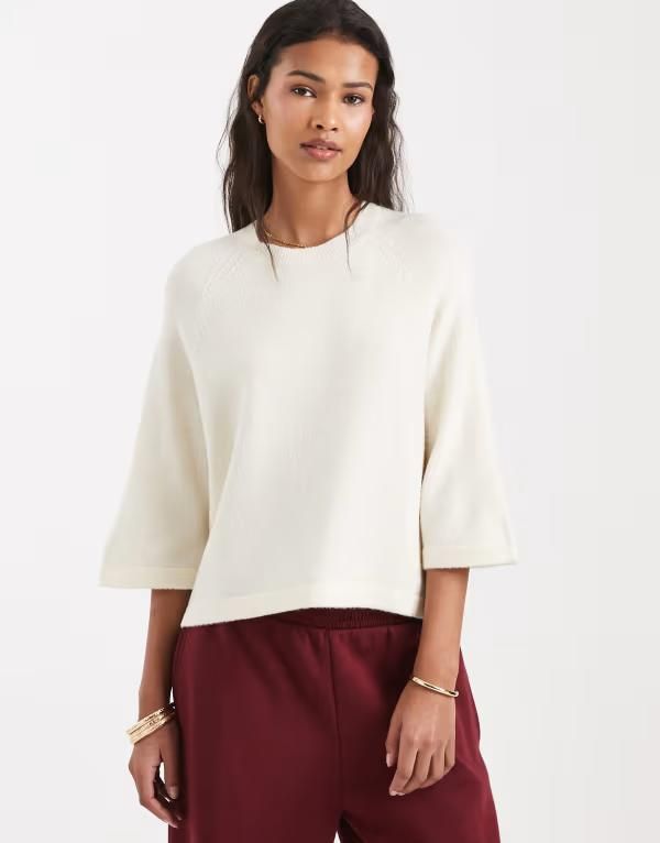 オンリー レディース トップス Tシャツ ニット ONLY boxy knitshirt in cream Birch クリーム