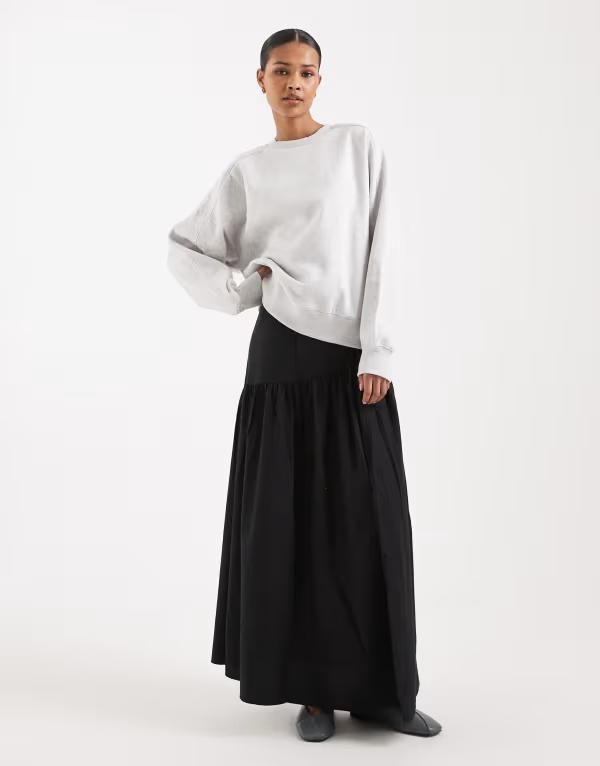 ヴェロモーダ レディース ボトムスカート マキシ Vero Moda drop waist poplin boho maxi skirt Black ブラック