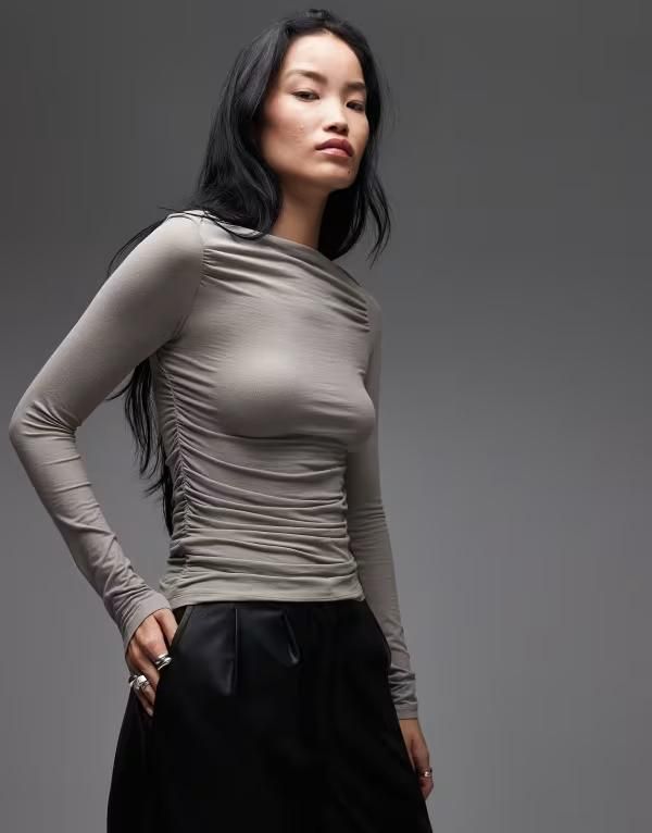 アンドアザーストーリーズ レディース トップス Tシャツ コットン ジャージー Other Stories rich cotton long sleeve drapey jersey top BEIGE ベージュ