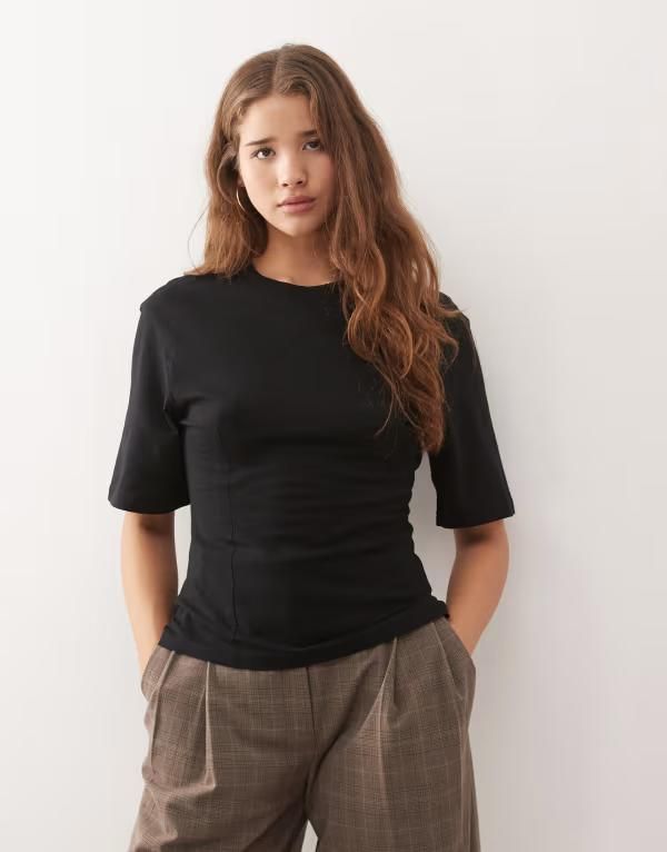 モンキ レディース トップス Tシャツ Monki cinched top Black ブラック