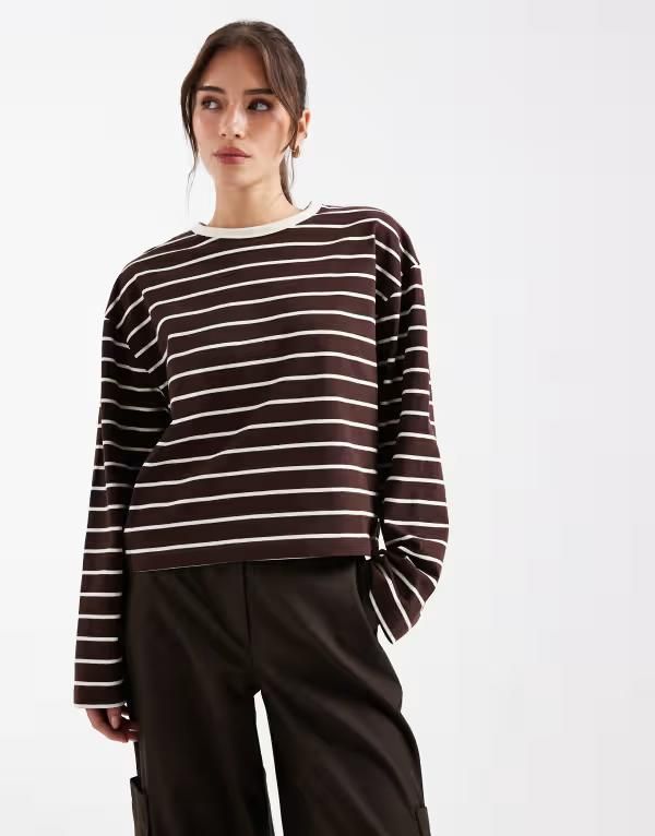 ミスセルフフリッジ レディース トップス Tシャツ Miss Selfridge long sleeve skater top in stripes STRIPE ストライプ