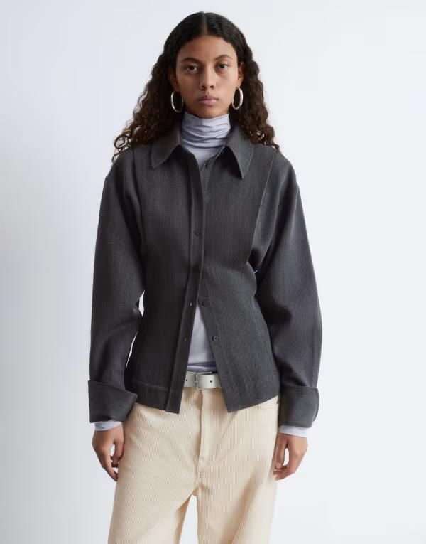 アンドアザーストーリーズ レディース アウター ジャケット・ブルゾン ウエストマーク ウール Other Stories pure wool bold shoulder shacket with cinched waist Gray グレー