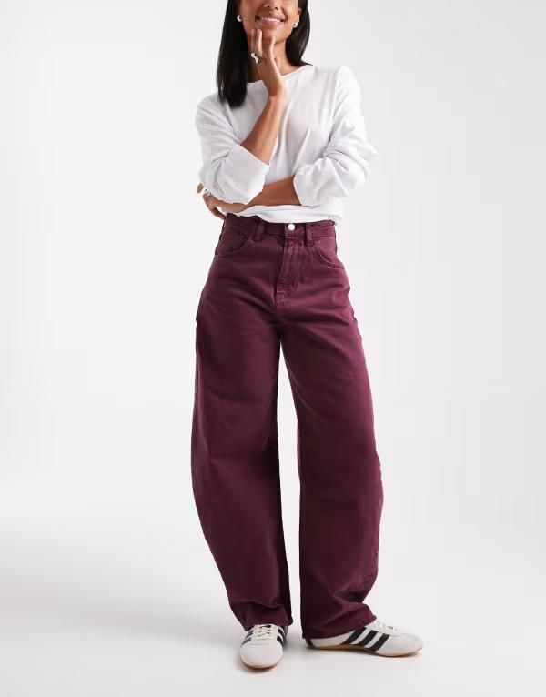エイソス レディース ボトムス デニムパンツ ハイウエスト ジーンズ ASOS DESIGN high waist barrel jeans Burgundy バーガンディ