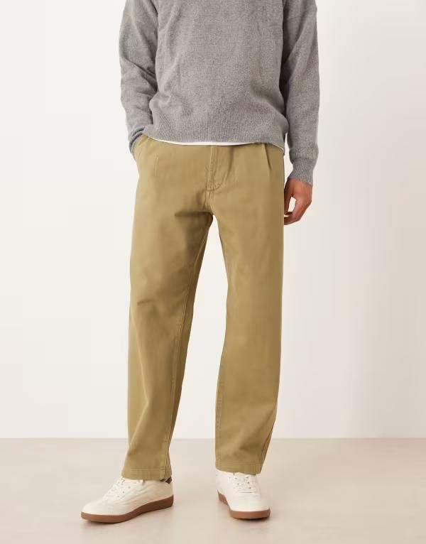 エイソス メンズ ボトムス カジュアルパンツ パンツ ASOS DESIGN relaxed tapered pants with rolled hem Khaki カーキ