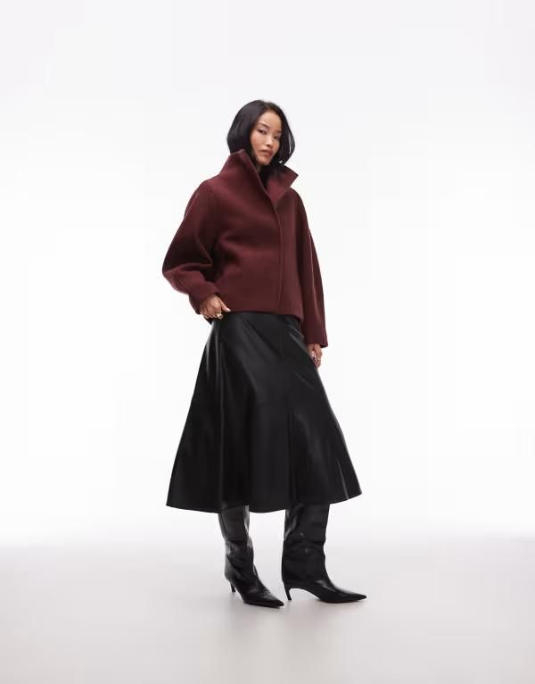アンドアザーストーリーズ レディース アウター コート モックネック ウール ジャケット Other Stories wool mock neck short jacket dark Burgundy バーガンディ