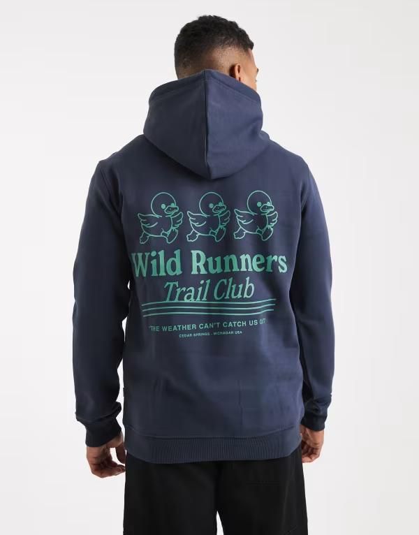 オンリーアンドサンズ メンズ アウター パーカー・スウェット プリント パーカー ONLY SONS hoodie with trail club back print Navy Wild Runners ネイビー