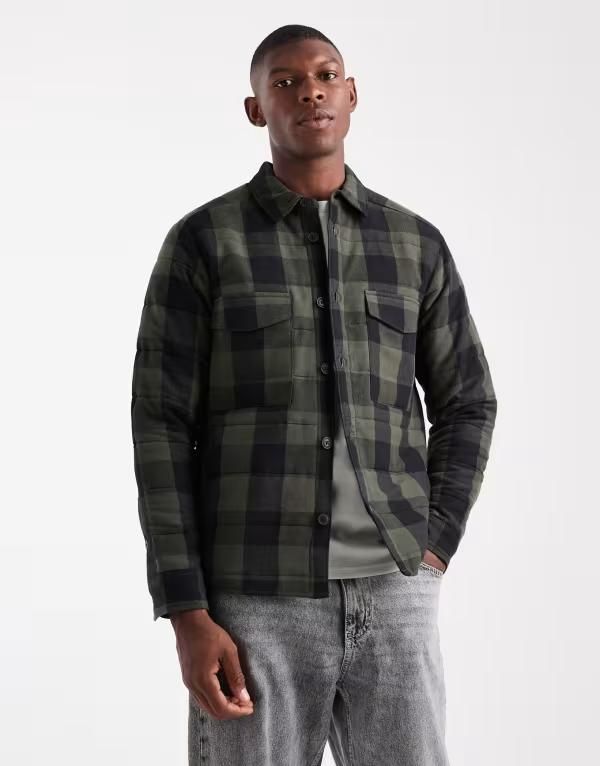 オンリーアンドサンズ メンズ アウター ジャケット・ブルゾン キルティング ジャケット ONLY SONS quilted jacket black plaid Forest Night フォレスト