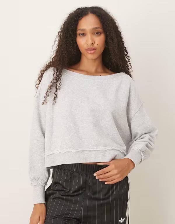 コットンオン レディース アウター ニット・セーター スウェット シャツ Cotton On Off shoulder sweatshirt Gray グレー