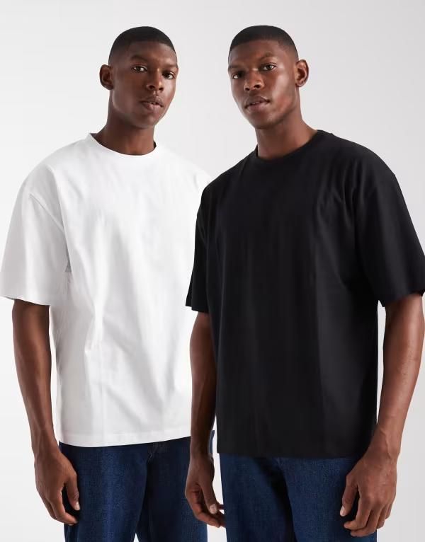 エイソス メンズ トップス Tシャツ ASOS DESIGN Essentials 2pack oversized Tshirts and Black and white ホワイト