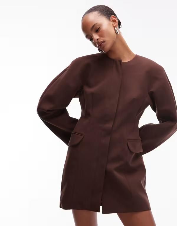エイソス レディース アウター ジャケット・ブルゾン ブレザー ASOS DESIGN statement cocoon sleeve blazer dress in chocolate CHOCOLATE BROWN ブラウン