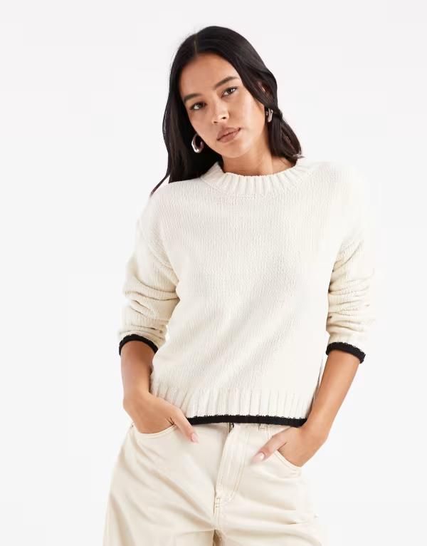 ヴェロモーダ レディース アウター ニット・セーター セーター コントラスト Vero Moda round neck sweater with contrast trim in birch Birch W BLACK ブラック