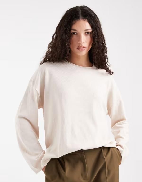 オンリー レディース アウター ニット・セーター ニット ONLY round neck boxy knit top in cream Moonbeam クリーム 10,281円
