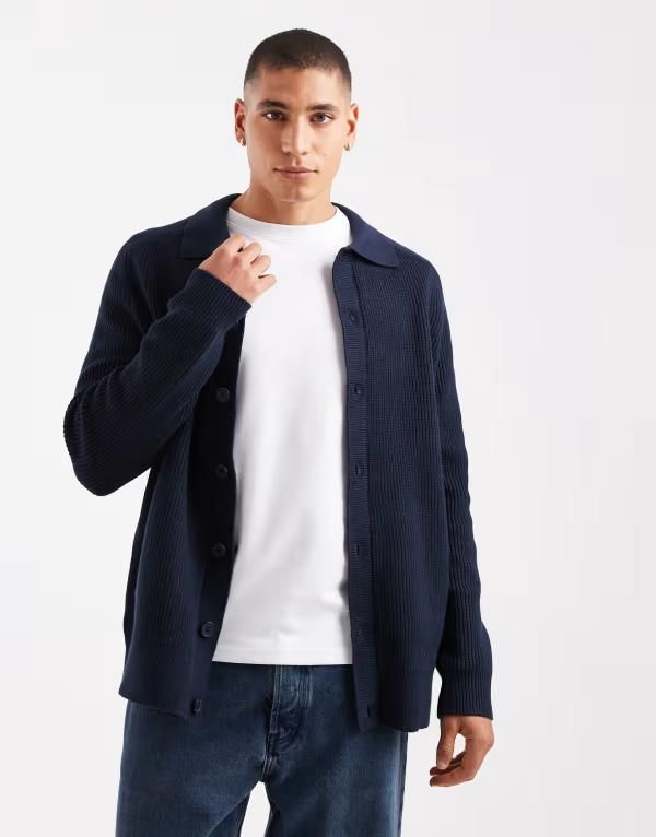 スリードベア メンズ アウター カーディガン ボタンダウン ダウン ニット Threadbare knit button down cardigan with collar NAVY ネイビー
