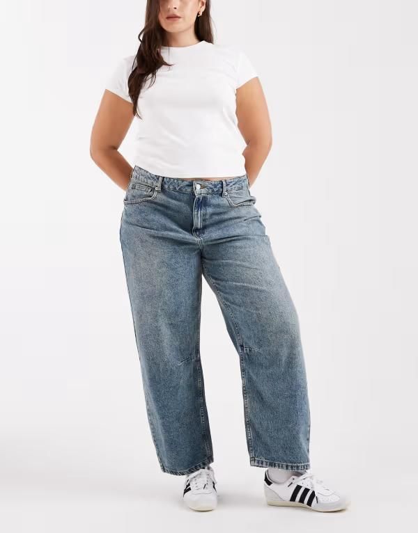 エイソス レディース ボトムス デニムパンツ ヴィンテージ アンクル ジーンズ ASOS Curve ASOS DESIGN Curve ankle grazer barrel leg jeans with cinch waist in dark vintag