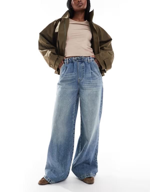 エイソス レディース ボトムス デニムパンツ ワイドレッグ ヴィンテージ ジーンズ ASOS DESIGN wide leg jeans with tie waist detail in vintage wash VINTAGE