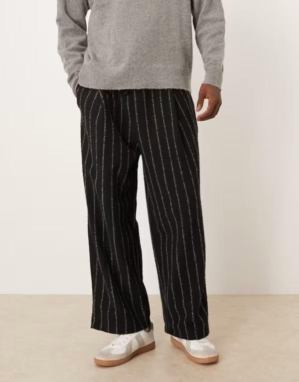 エイソス メンズ ボトムス カジュアルパンツ パンツ スウェットパンツ ASOS DESIGN loose sweatpants with stripes Black ブラック