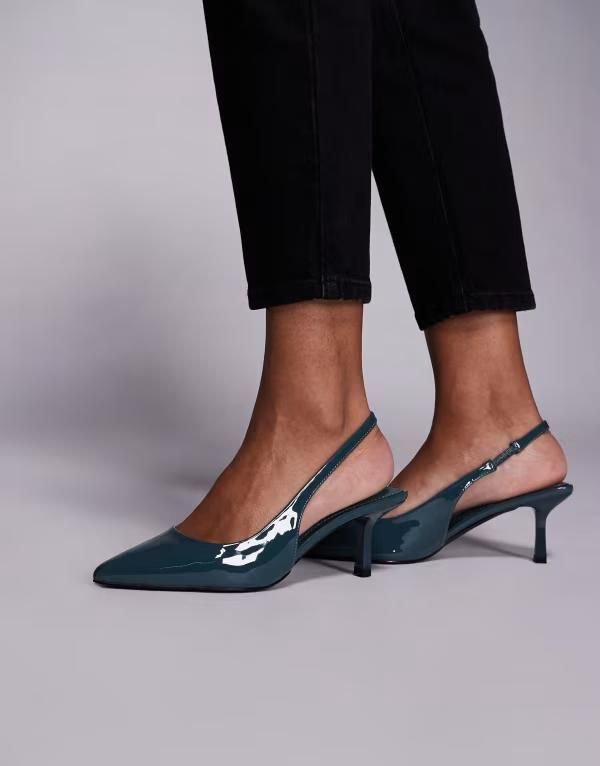 シミ レディース シューズ ヒール SIMMI Shoes Simmi London Laena slingback kitten heel shoes in deep Deep blue ブルー