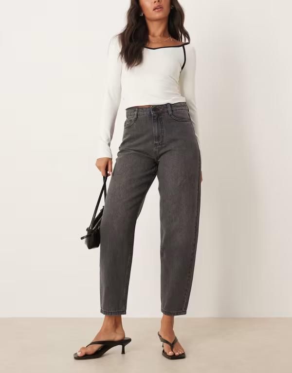 ノーバディーズ チャイルド レディース ボトムス デニムパンツ ジーンズ Nobodys Child barrel leg jeans in washed Black ブラック