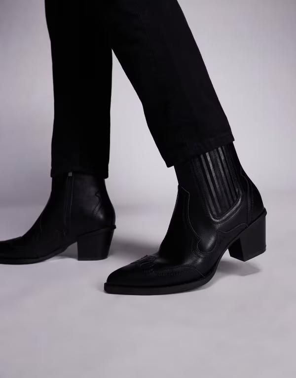 エイソス メンズ シューズ ブーツ・レインブーツ チェルシーブーツ チェルシー ブーツ ヒール ASOS DESIGN western chelsea boots with cuban heels Black ブラック