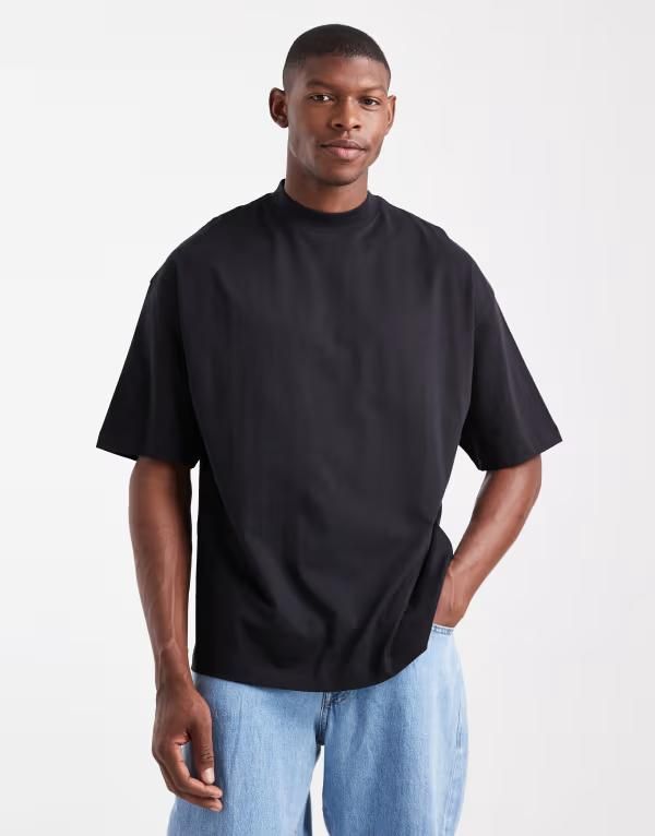 エイソス メンズ トップス Tシャツ ハイネック シャツ ASOS DESIGN Essentials oversized high neck tshirt Black ブラック