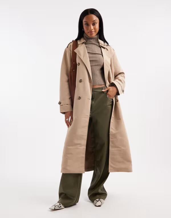 ベロモーダ レディース アウター ジャケット・ブルゾン コート Vero Moda Tall longline belted trench coat in stone Silver Mink ミンク