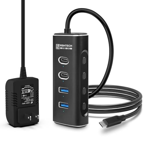 RSHTECH USB ハブ 3.2 gen2 4ポート10Gbps高速転送 USBポート増設 USB-C Hub セルフパワー・バスパワー 選べる給電方式 5V/2A電源アダプター付き OTG機能対応 過充電保護 USB作動LEDライト搭載 d2dd7159