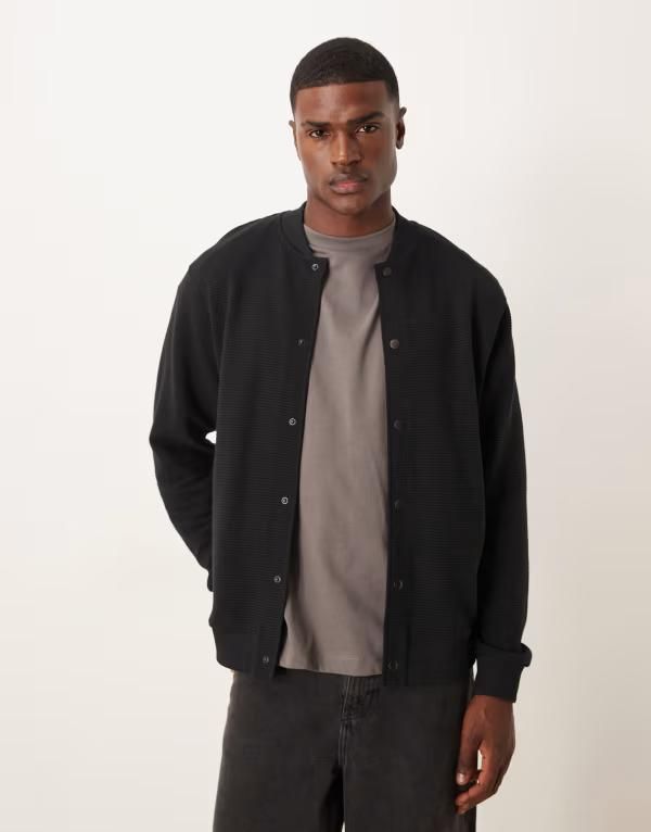 エイソス メンズ アウター ジャケット・ブルゾン リブ ジャージー ジャケット ASOS DESIGN oversized ribbed jersey bomber jacket Black ブラック