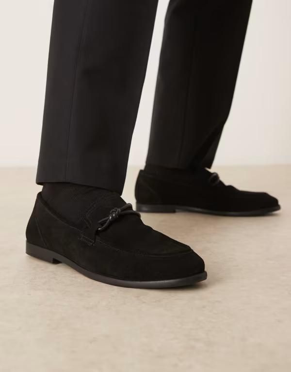 エイソス メンズ シューズ スリッポン・ローファー スエード ローファー ASOS DESIGN slim loafers suede Black ブラック